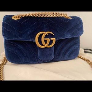 Gucci Marmont Mini Shoulder Bag in Blue Velvet